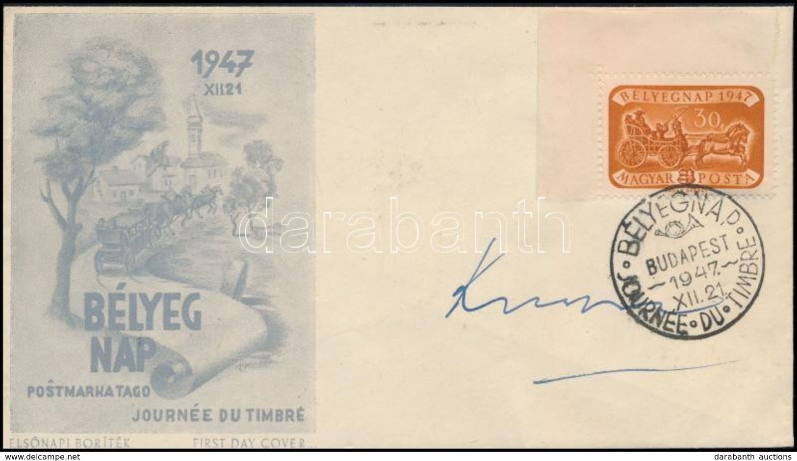 1947 Bélyegnap ívsarki érték FDC-n - Sonstige & Ohne Zuordnung