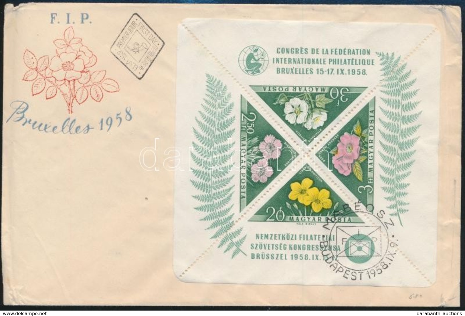 1958 FIP - Virág Blokk FDC-n (8.500) - Autres & Non Classés