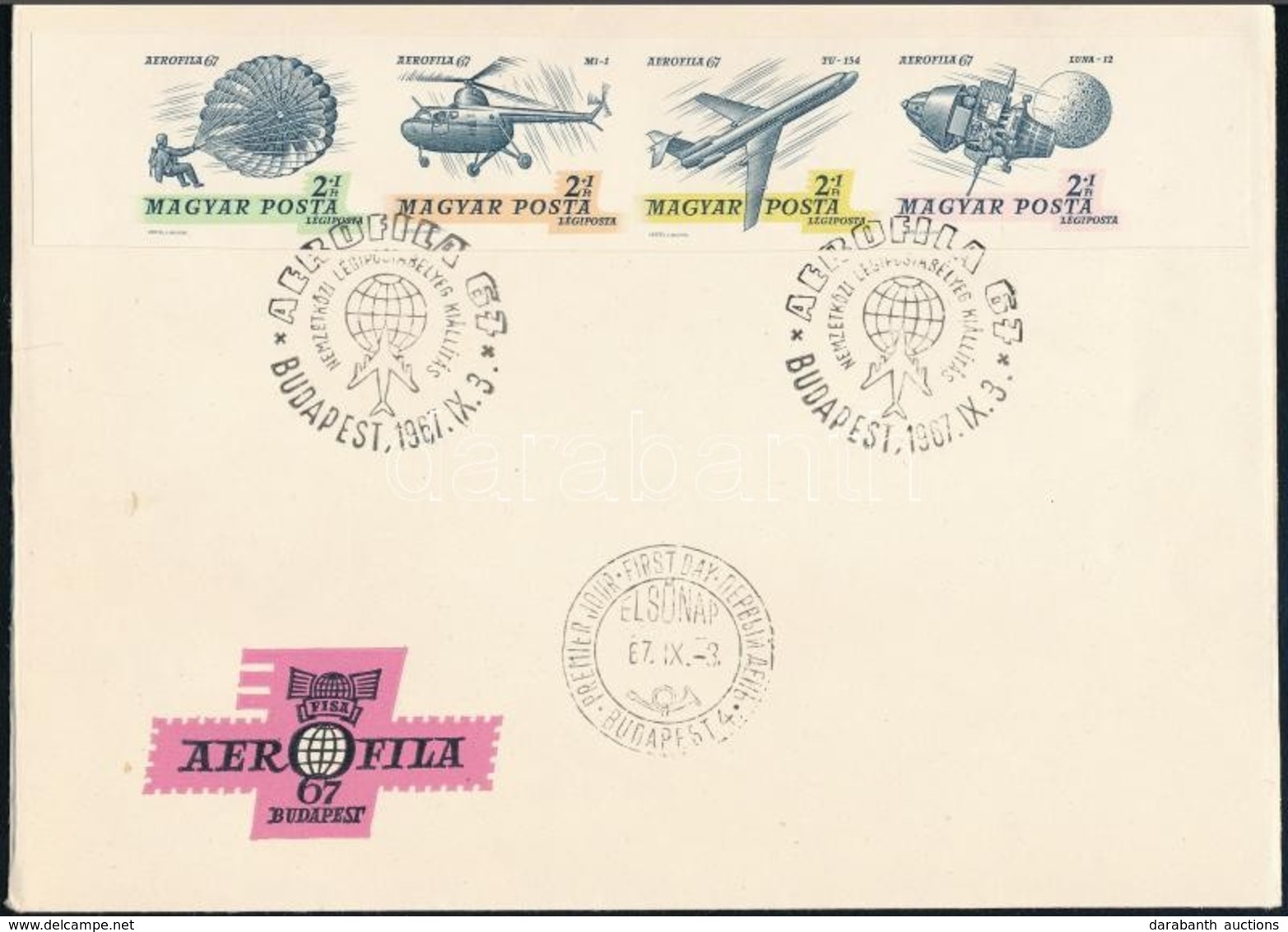 1967 Aerofila II. Vágott Csík + Vágott Blokk 2 FDC-n - Otros & Sin Clasificación