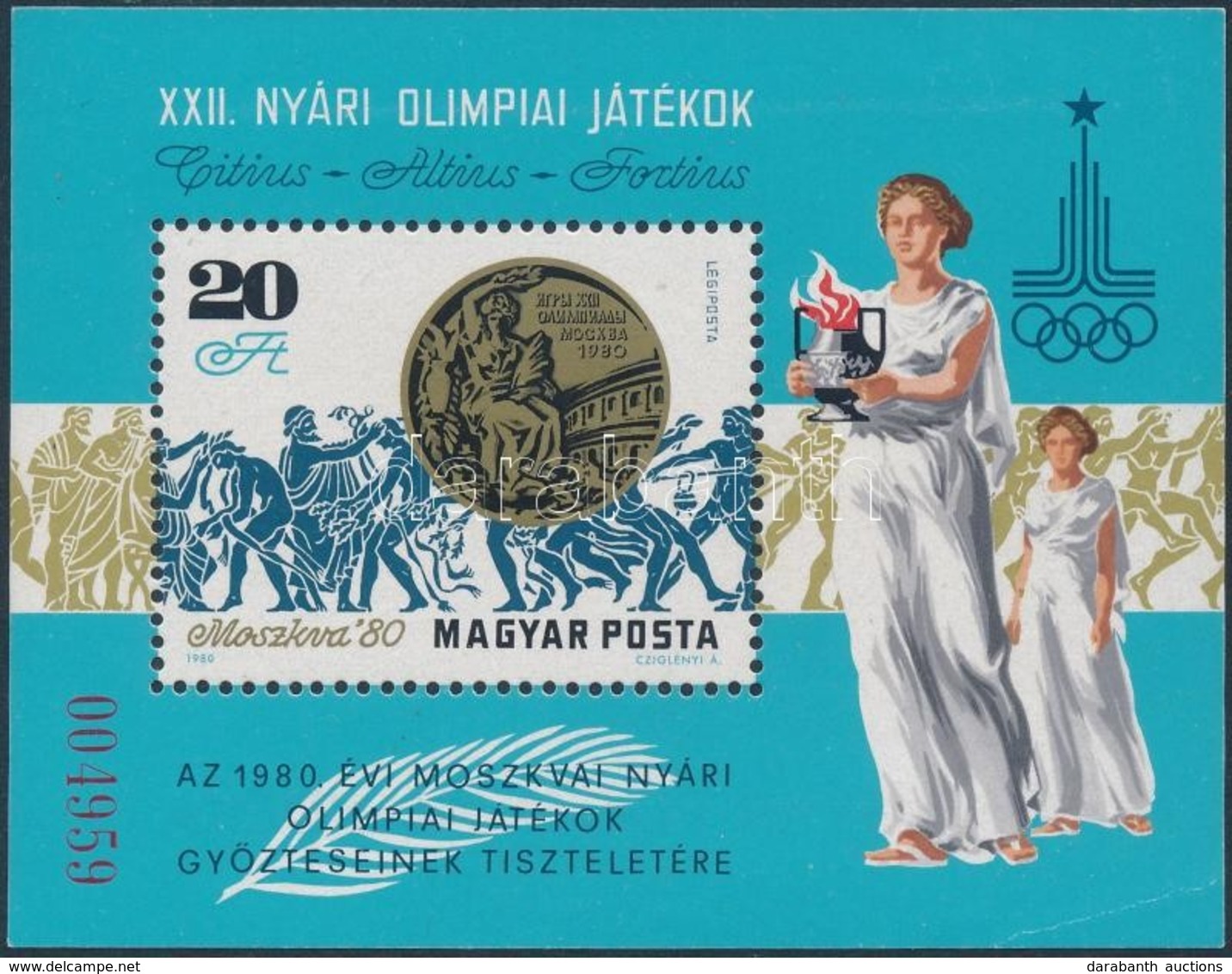 ** 1980 Moszkvai Olimpiai érmesek Blokk, 'A Magyar Posta Ajándéka' (18.000) (jobb Alsó Sarok Törött / Folded Corner) - Otros & Sin Clasificación