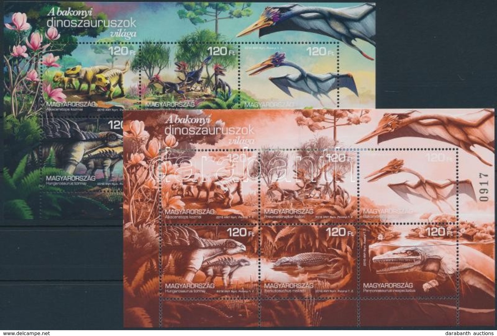 ** 2018 Bakonyi Dinoszauruszok Kisív Normál Változat + Különleges Egyszínű Nyomat (utóbbi Számozott, Kis Példányszámú) / - Otros & Sin Clasificación