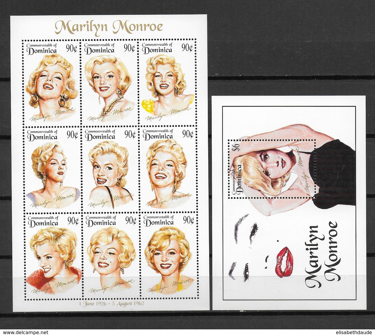 MARILYN MONROE -  DOMINICA YVERT N° 1705/1713 + BLOC 277 ** MNH - COTE = 22.5 EUR. - Dominica (1978-...)