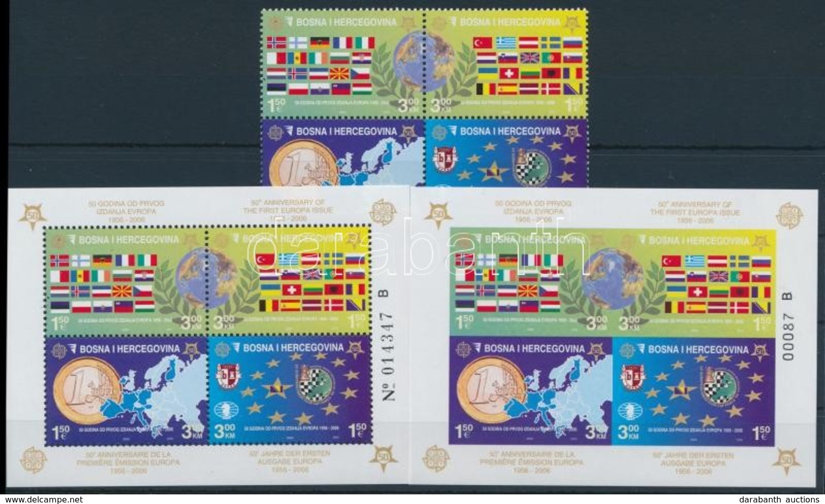 ** 2005 50 éves Az Europa CEPT Négyestömb Mi 419-422 A + Fogazott és Vágott Blokk Mi 27 A + B - Autres & Non Classés