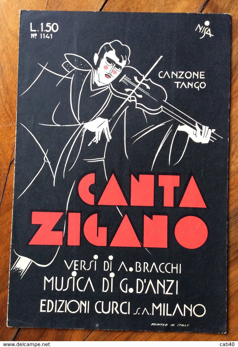 SPARTITO MUSICALE VINTAGE  CANTA ZIGANO Di BRACCHI DANZI   DIS. NISA  EDIZIONI CURCI S.A. MILANO - Folk Music