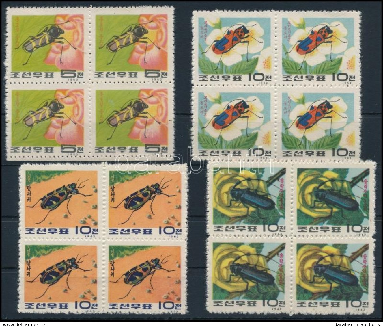 ** 1963 Bogarak Sor Négyestömbökben,
Bugs Set In Blocks Of 4
Mi 470-473 - Otros & Sin Clasificación