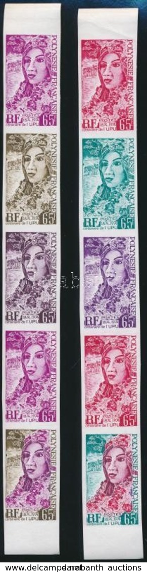 ** 1974 100 éves Az UPU 10 Különféle Színpróba 2 Db ötöscsíkban,
100th Anniversary Of UPU 10 Diff. Colour Proof 2 Stripe - Autres & Non Classés