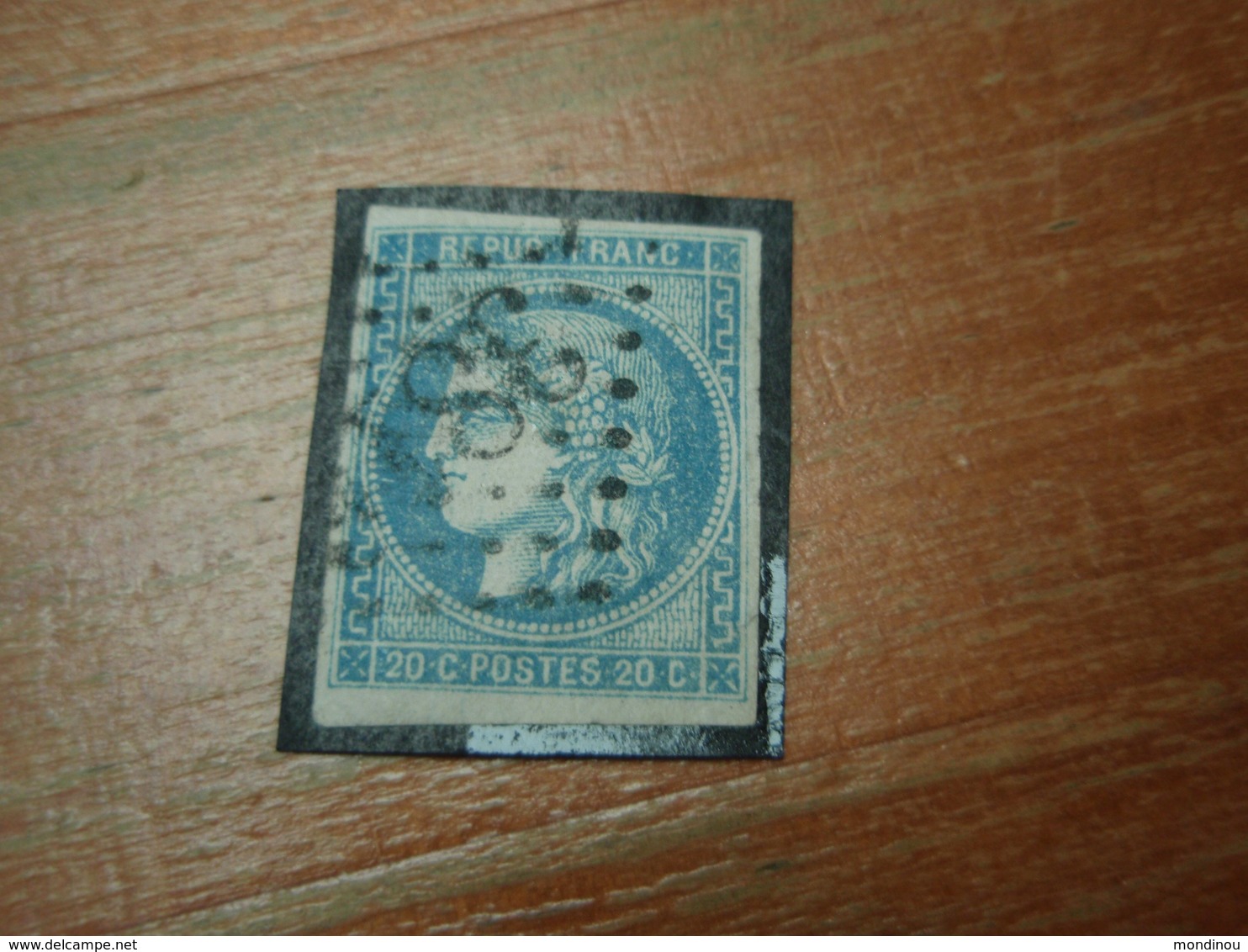 Timbre  Cérès 20c Bleu, Type émission De Bordeaux, Type 2, Report 2, 45 B, Avec Charnière Sur Support, Oblitéré Chiffres - 1870 Uitgave Van Bordeaux