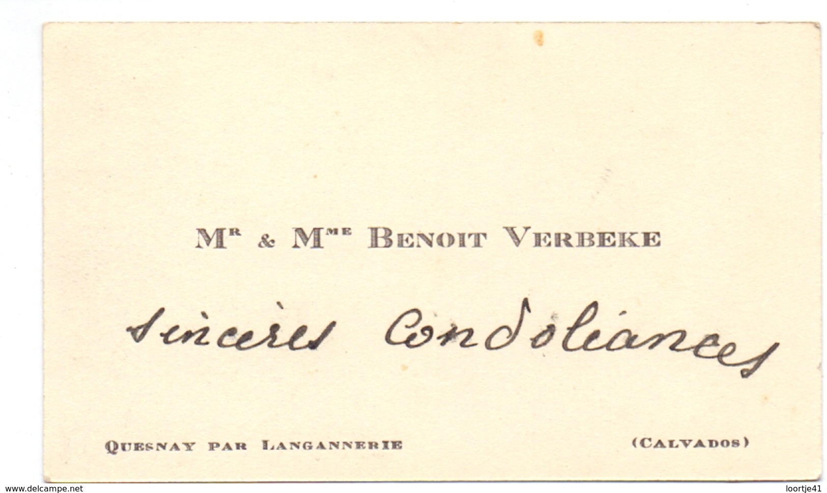 Visitekaartje - Carte Visite - Mr & Mme  Benoit Verbeke - Quesnay Par Langannerie - Calvados - Cartes De Visite