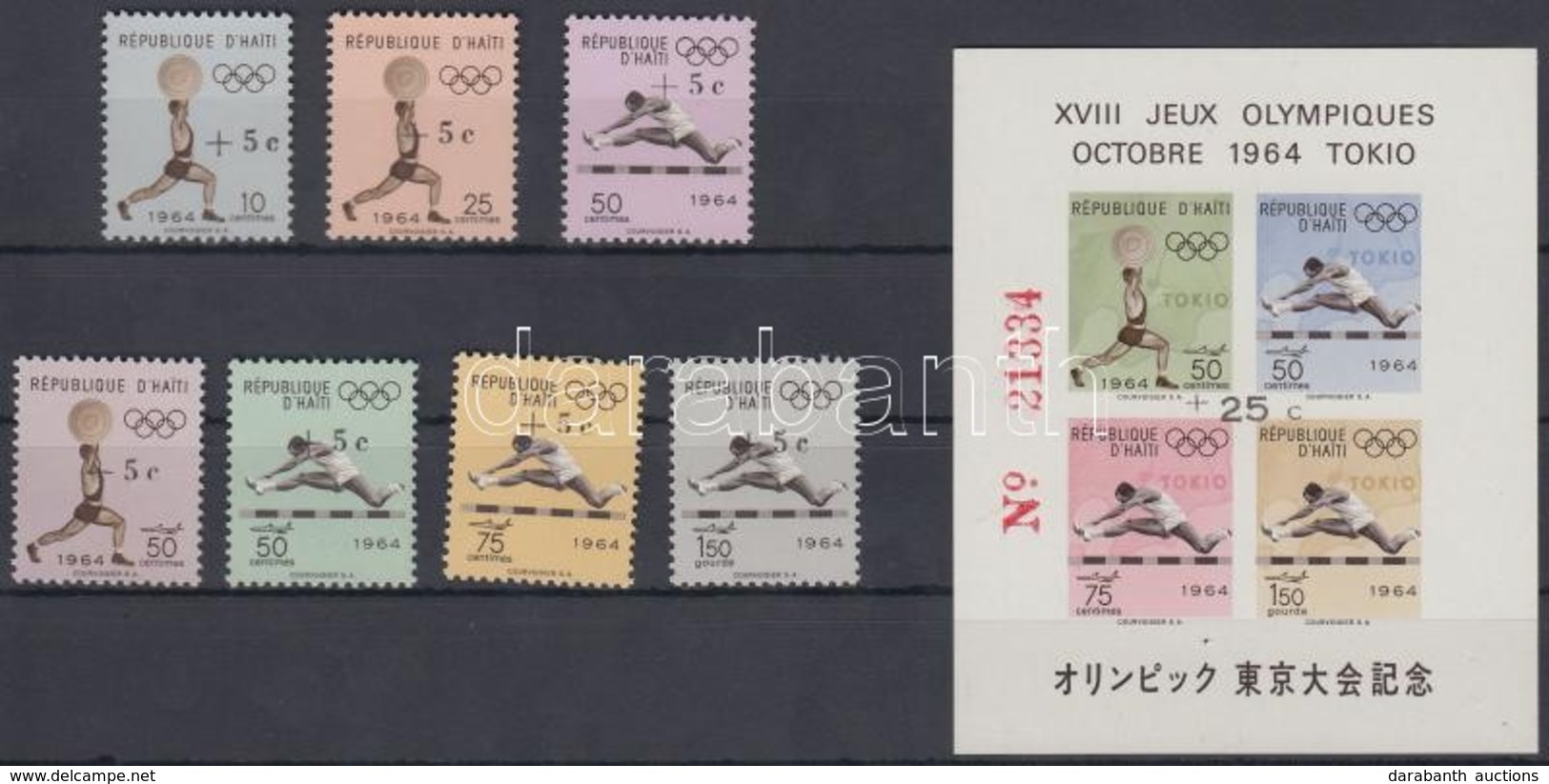 ** 1965 Tokiói Olimpia Sor Felülnyomással Mi 805 AII-811 AII + Blokk Mi 30 AI - Autres & Non Classés