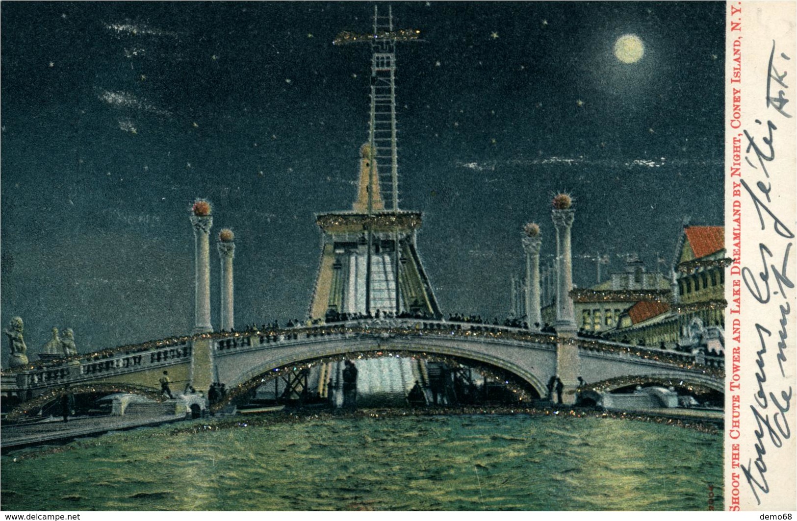 Amérique Du Nord Etats Unis NY NEW YORK Brooklyn Coney Island Luna Park Carte Rehaussée Paillettes Chute Tower - Brooklyn