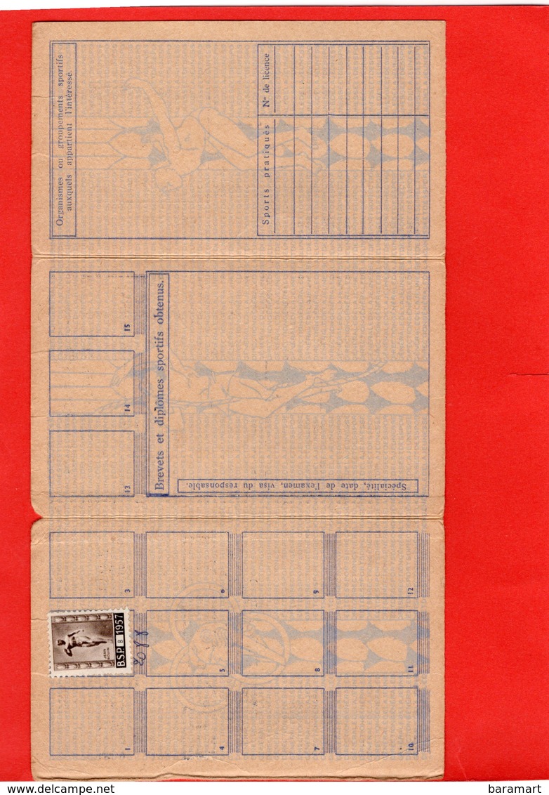 BREVET SPORTIF POPULAIRE 1957 Avec 1 Vignette Jean BOUIN 1957  Vosges - Diplômes & Bulletins Scolaires