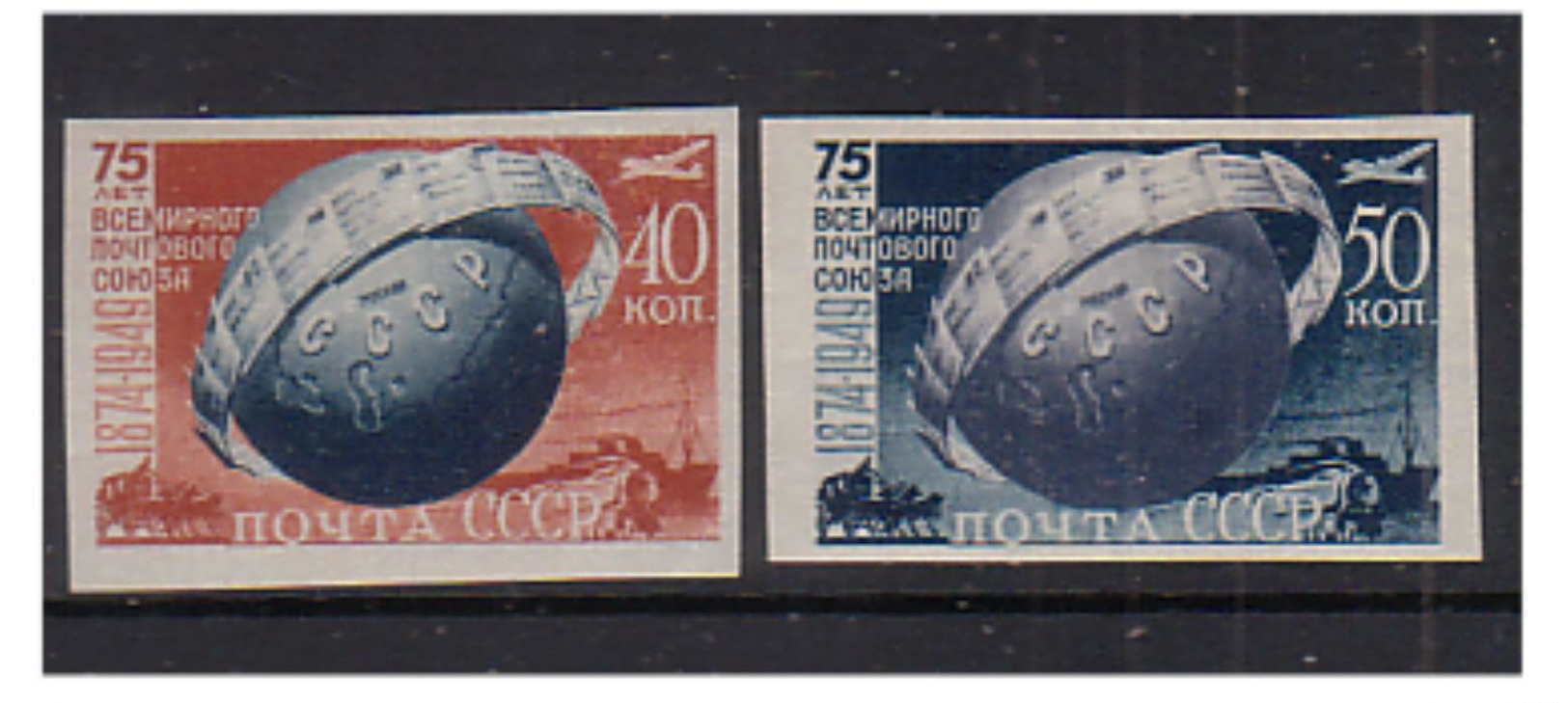 RUSSIA, (Soviet Union), 1949, U.P.U. 75th Anniversary 2v Imperforated MNH - U.P.U.