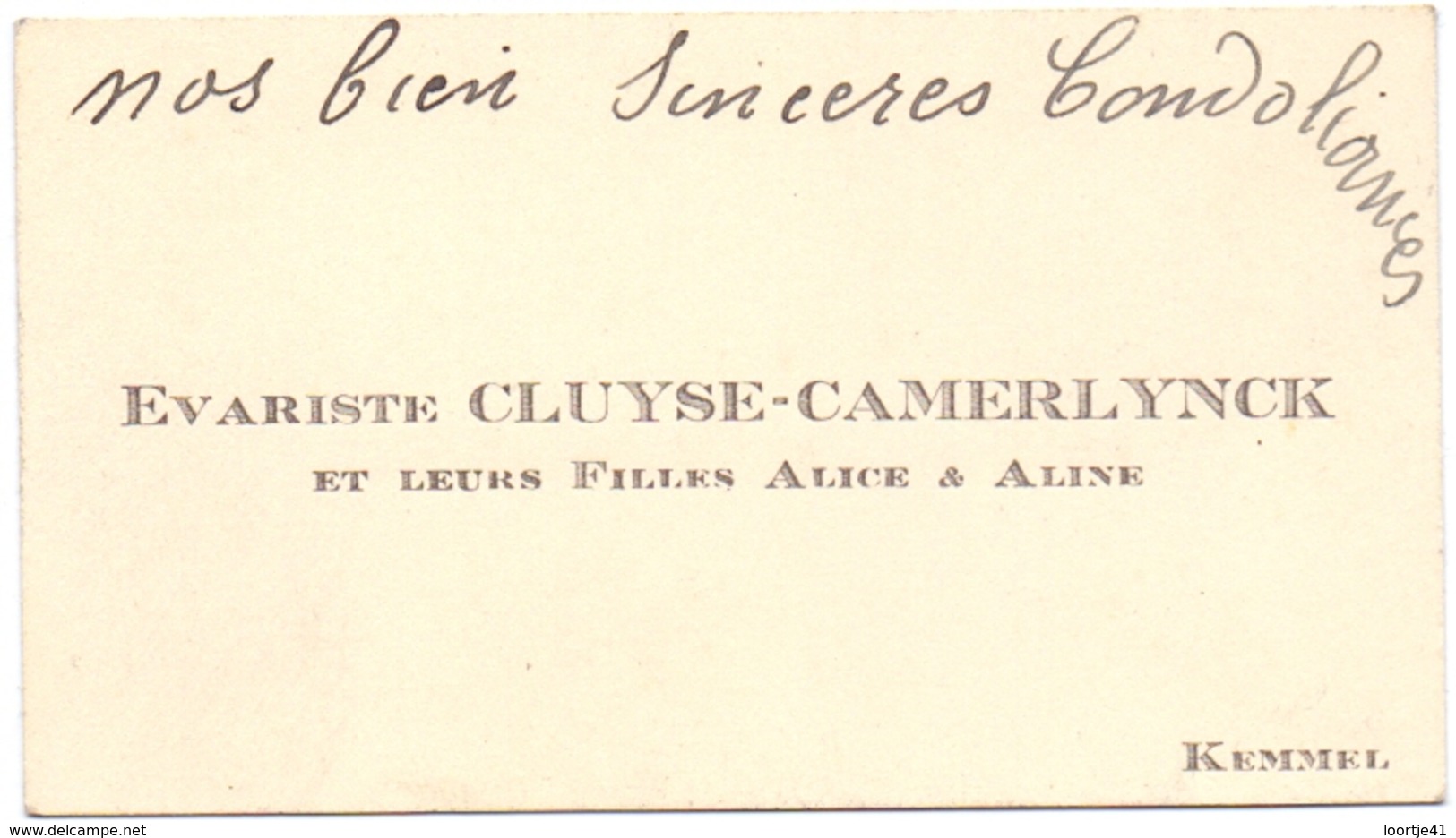 Visitekaartje - Carte Visite - Evariste Cluyse - Camerlynck - Kemmel - Cartes De Visite