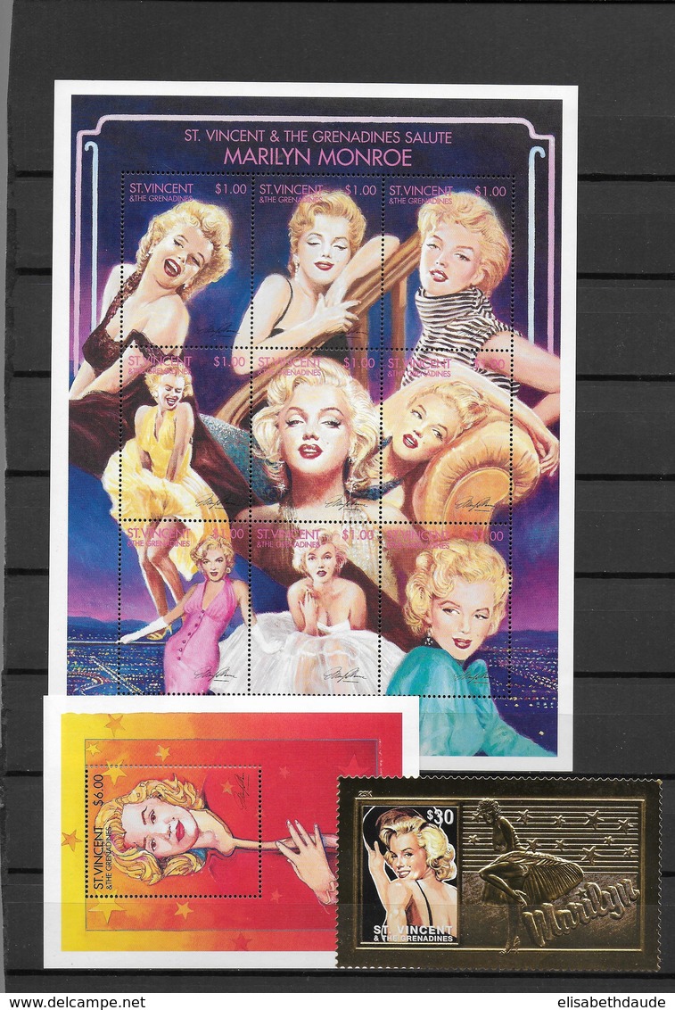 MARILYN MONROE  CINEMA - ST VINCENT YVERT N° 2513/251+2554/2562+2608/2616+BLOC 307+ MICHEL N°3268 OR ** - COTE = 67 EUR. - St.Vincent E Grenadine