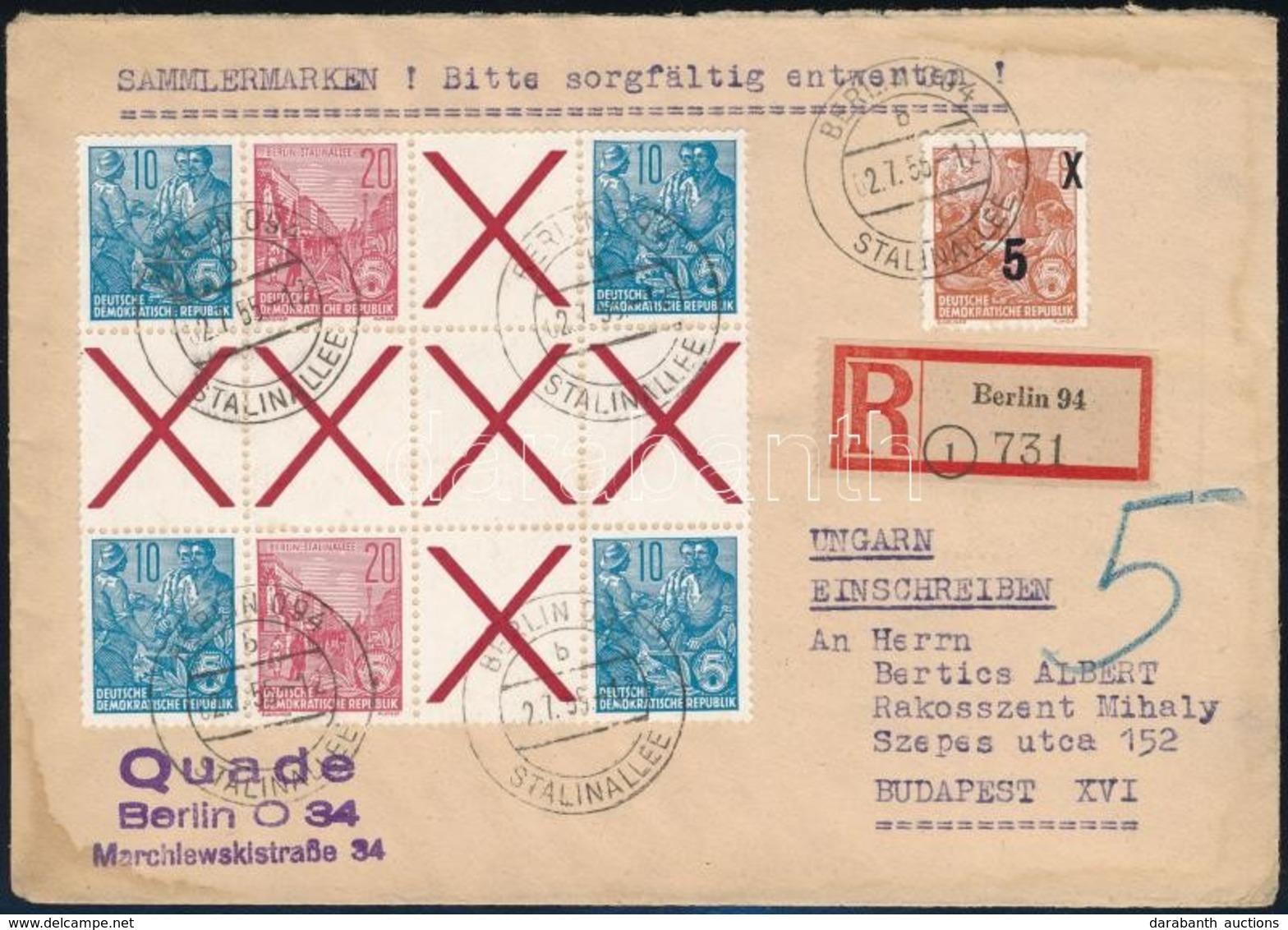 1955 Ajánlott Levél Füzetív összefüggéssel / Registered Cover Franked With Booklet-sheet Unit, To Budapest - Autres & Non Classés