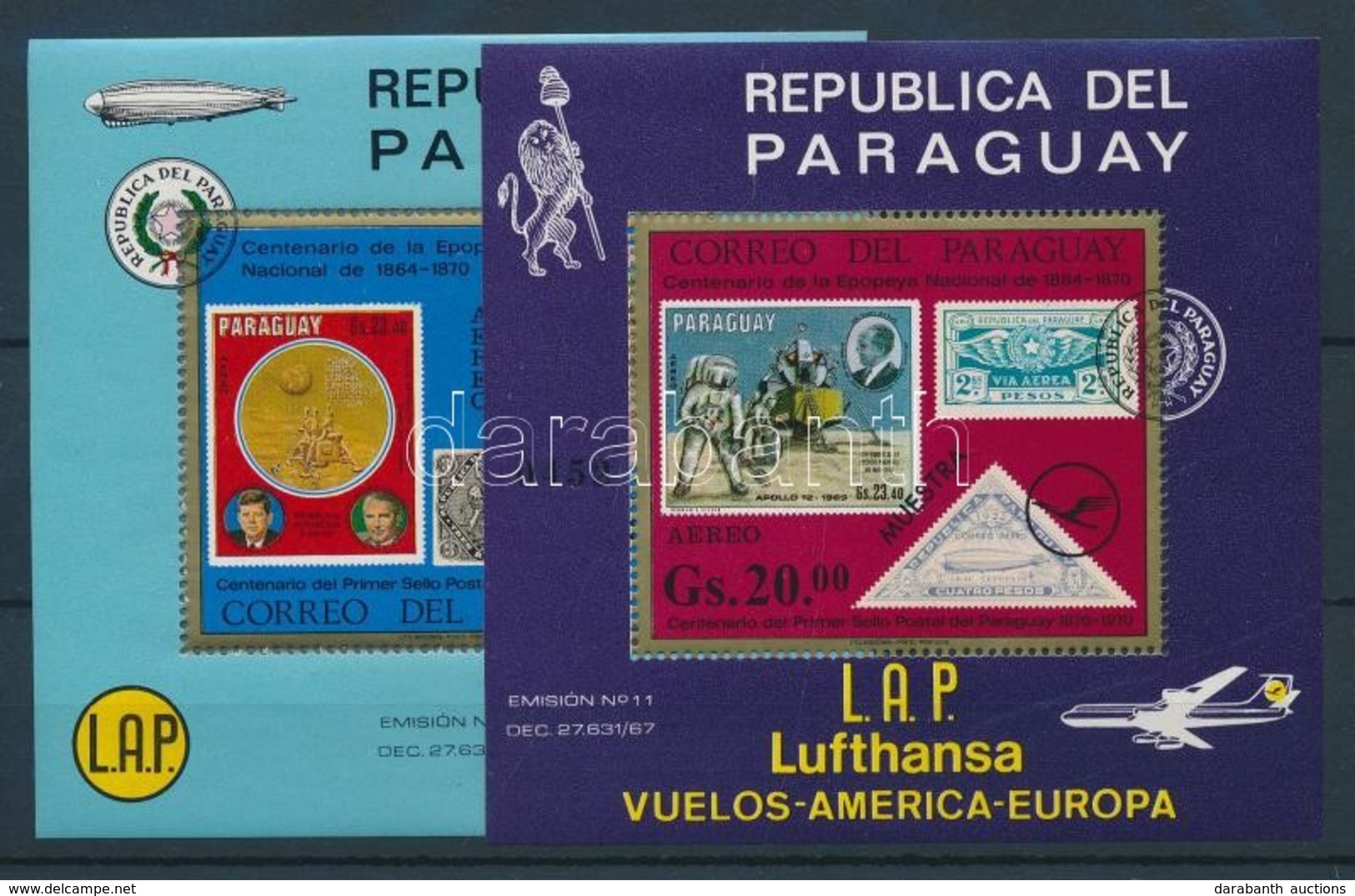 ** 1971 100 éves A Paraguayi Bélyeg, Lufthansa Blokk Mi 166-167 MUESTRA - Altri & Non Classificati