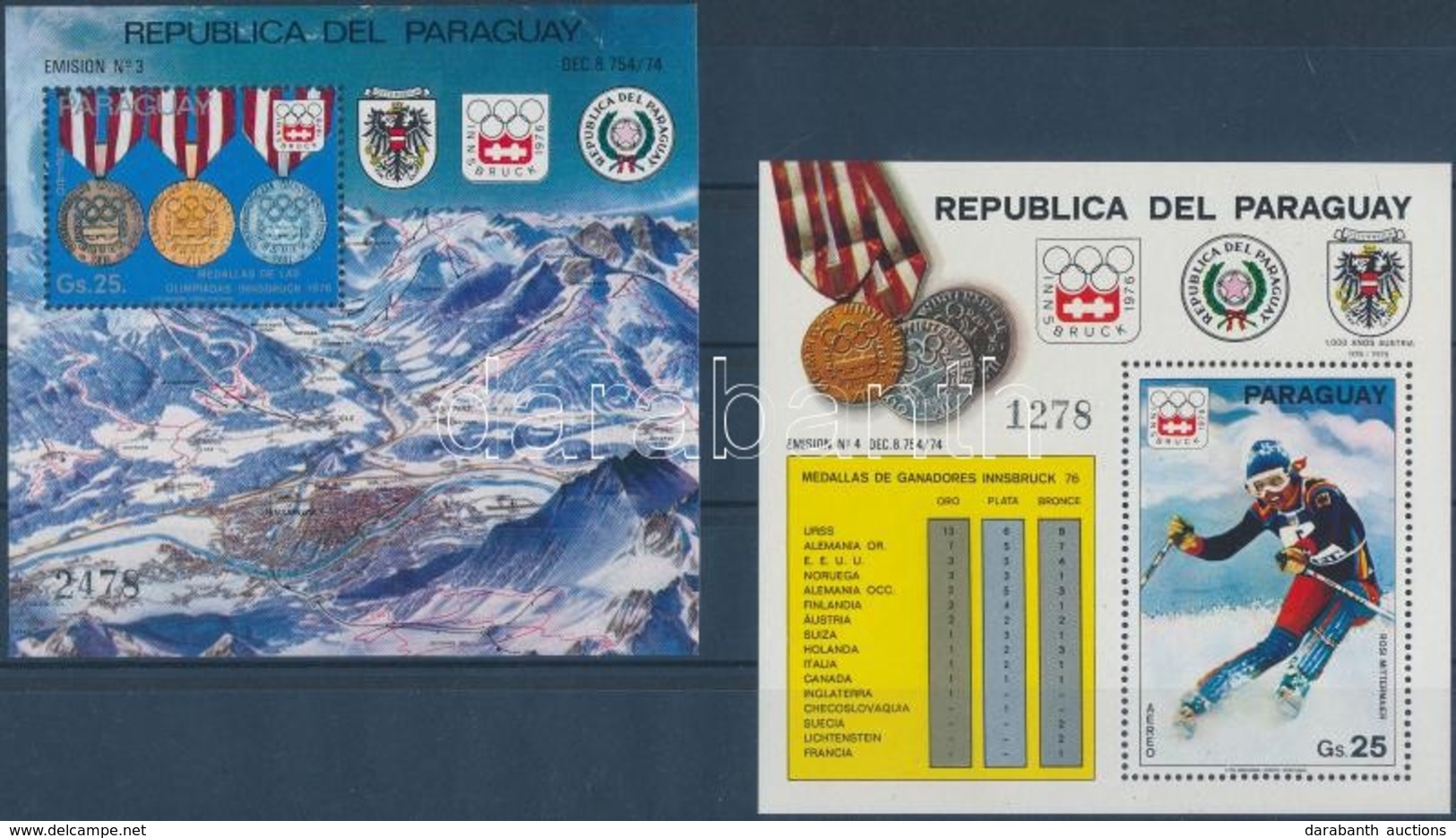 ** 1976 A Téli Olimpia érmesei Blokkpár Mi 276-277 - Otros & Sin Clasificación