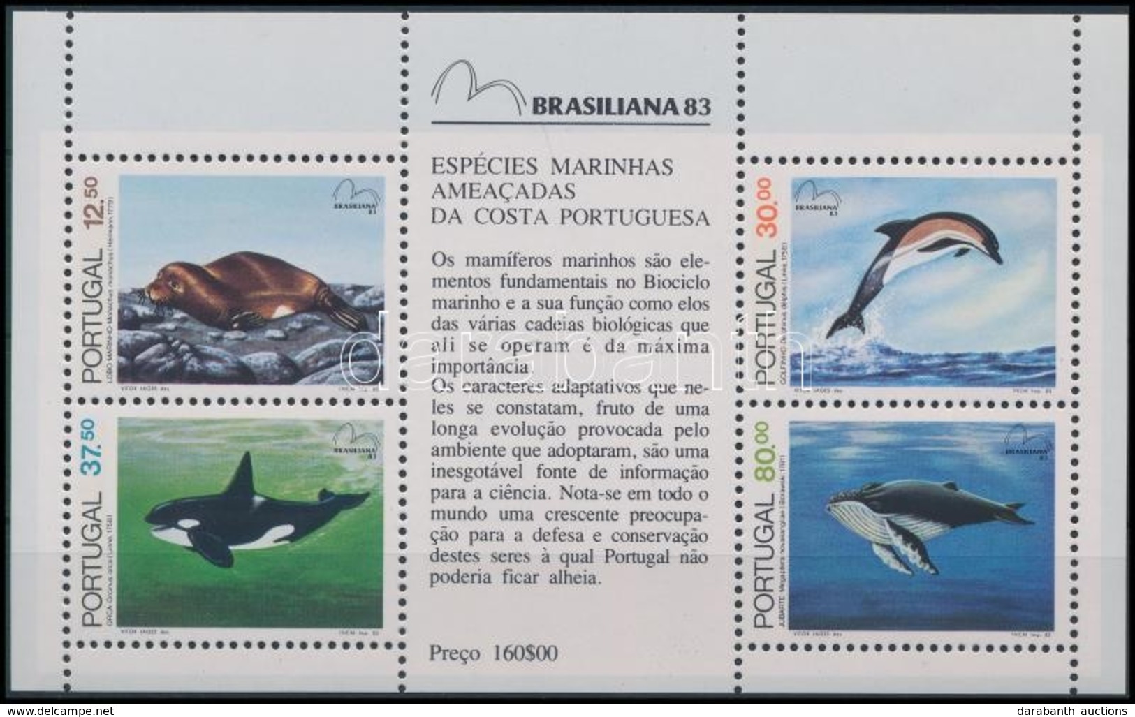 ** 1983 Nemzetközi Bélyegkiállítás BRASILIANA, Tengeri Emlősök Blokk,
International Stamp Exhibition BRASILIANA Marine M - Altri & Non Classificati