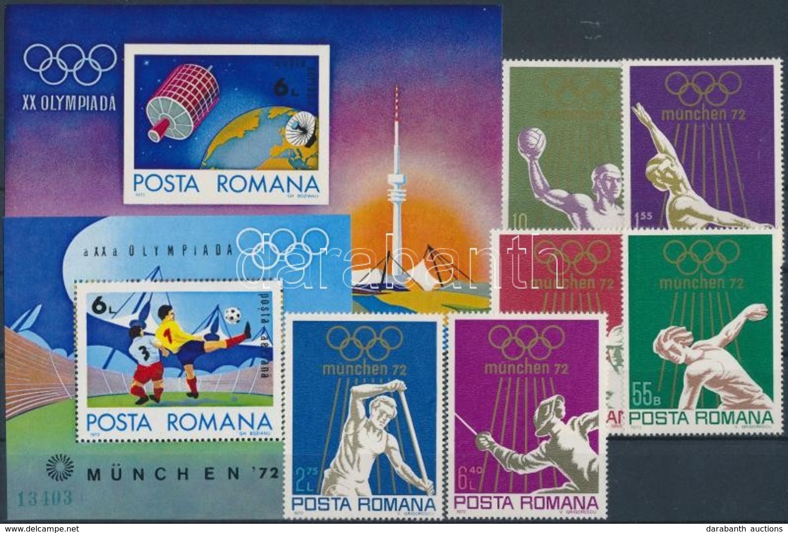 ** 1972 Müncheni Olimpia (II) Sor + Fogazott és Vágott Blokkok Mi 3035-3040 + Blokk 97-98 - Autres & Non Classés