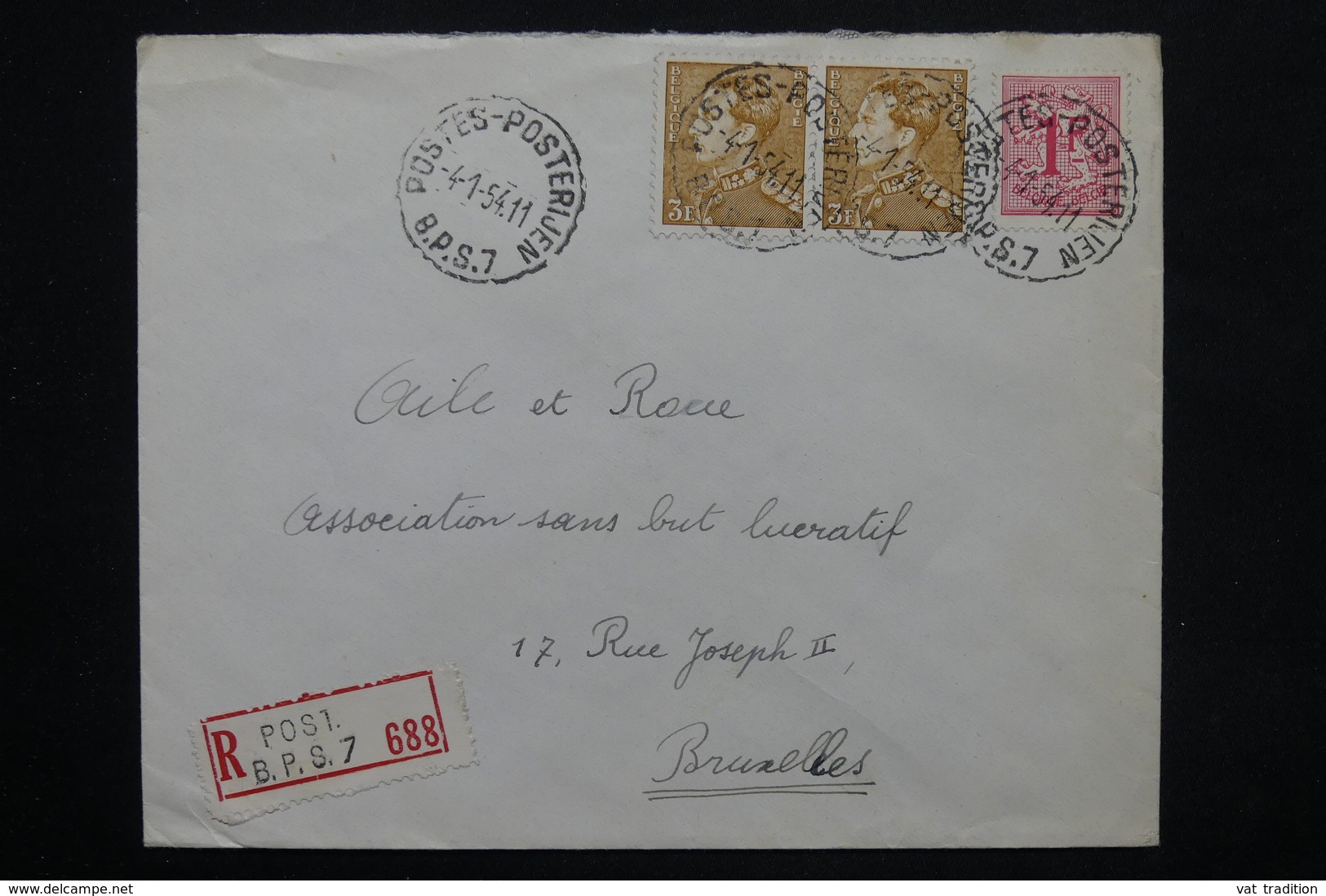 BELGIQUE - Enveloppe Du B.P.S.7 En Recommandé Pour Bruxelles En 1954 , Affranchissement Plaisant - L 25127 - Covers & Documents