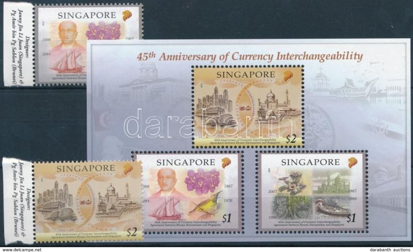 ** 2012 45 éve Kölcsönös A Fizetőeszköz Brunei és Szingapúr Között ívsarki Sor Mi 2129-2130 + Blokk Mi 186 - Autres & Non Classés