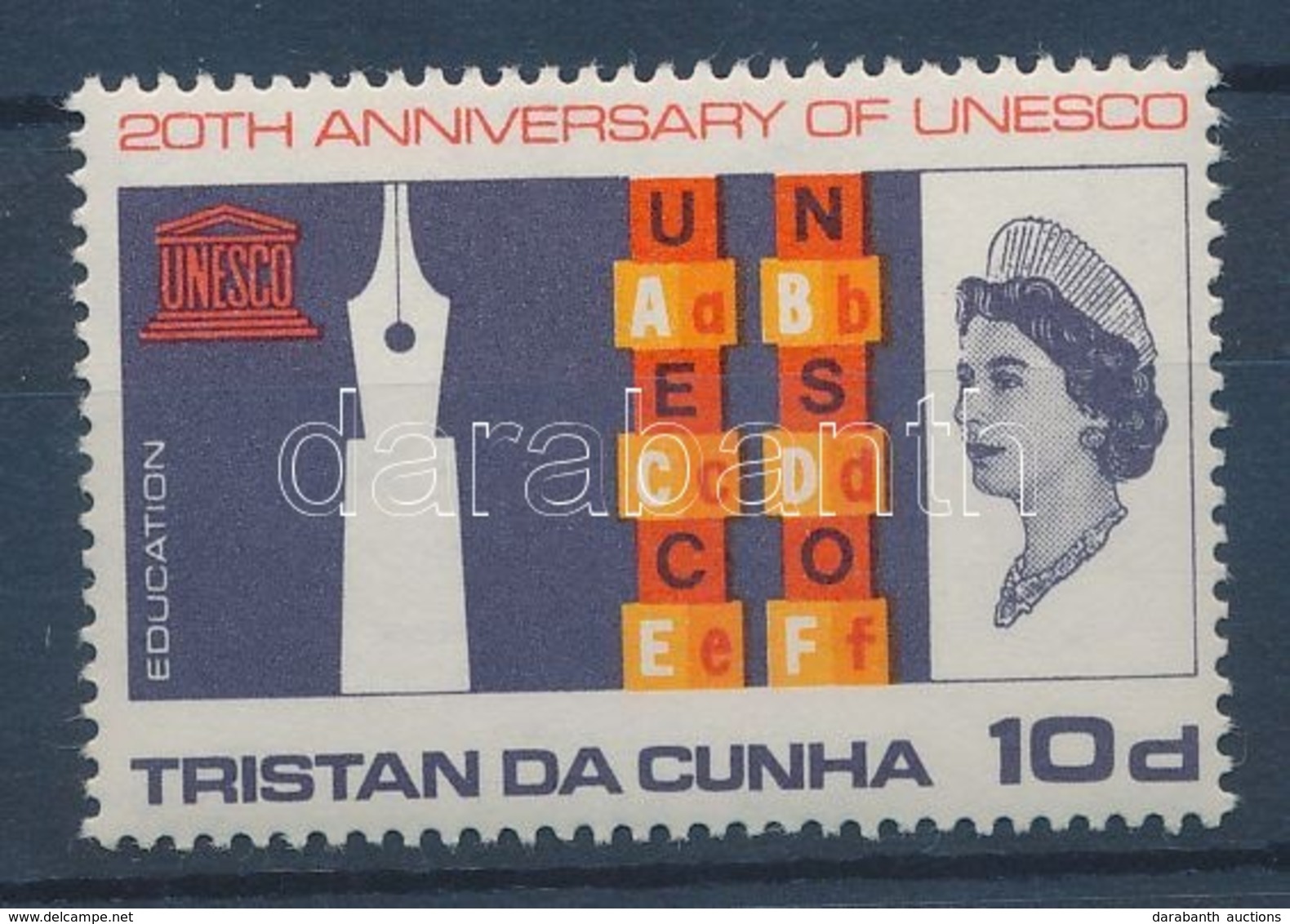 ** 1966 UNESCO Mi 104 Jobbra Fekvő Vízjellel / Watermark Crown To Right Of CA - Autres & Non Classés