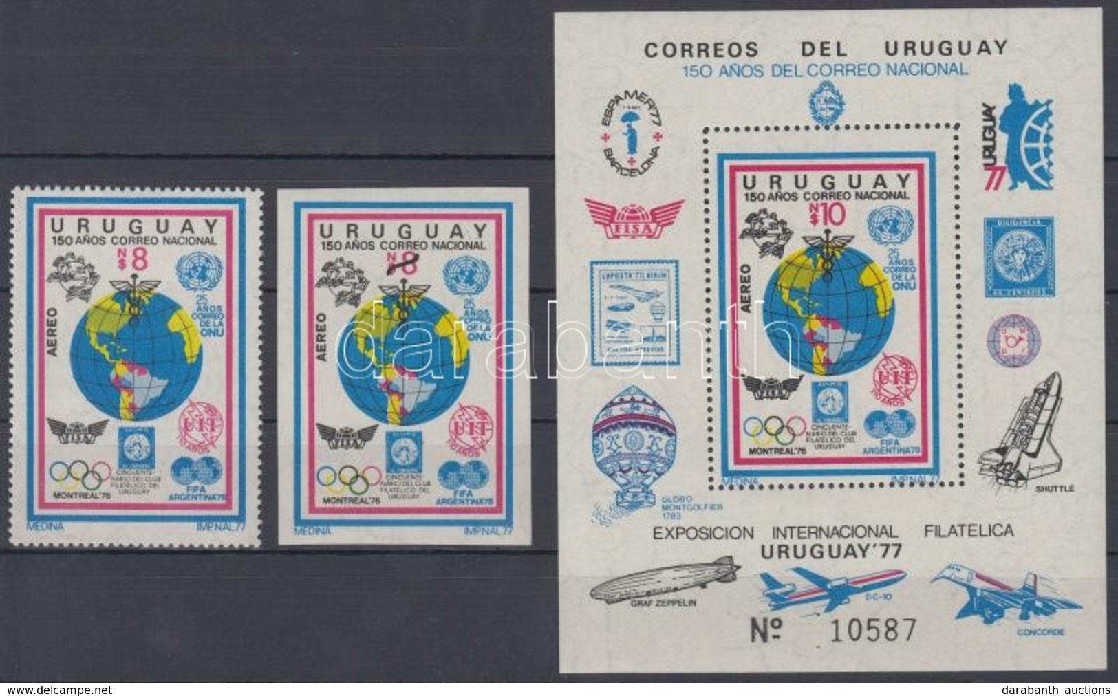 ** 1977 150 éves Au Uruguay-i Posta, Olimpia, UPU, ENSZ, Stb. Motívumok Mi 1465 Fogazott és Vágott + Blokk Mi 35 - Autres & Non Classés