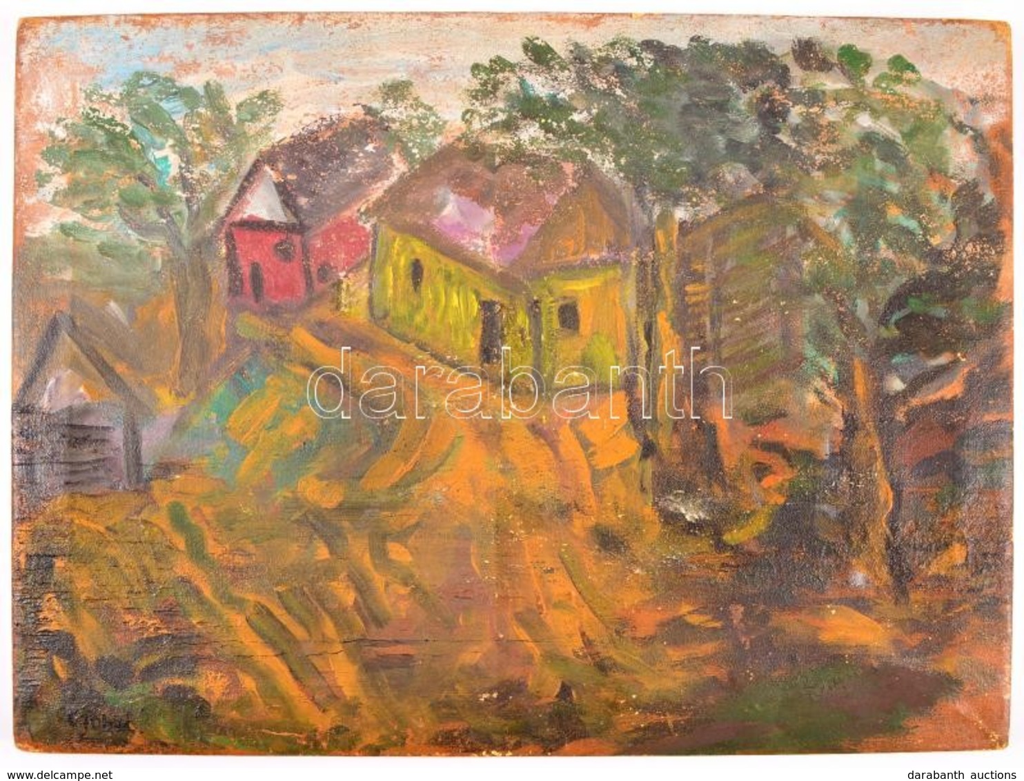 Czóbel Jelzéssel: Utcarészlet. Olaj, Vászon, Festék Kopással, 30×40 Cm - Autres & Non Classés