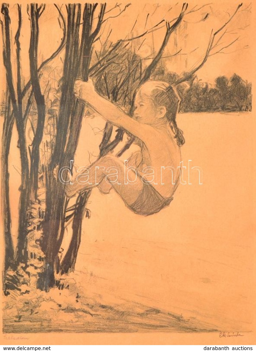 Ék Sándor (1902-1975): Szabadban. Litográfia, Papír, Jelzett, üvegezett Keretben, 50×37 Cm - Autres & Non Classés