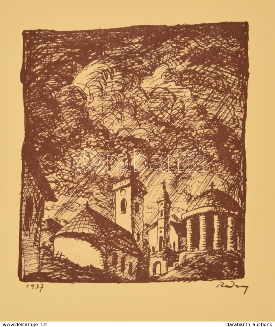 Rudnay Gyula (1878-1957): Templomok, Cinkográfia, Papír, Jelzett A Cinkográfián, 12×11 Cm - Otros & Sin Clasificación