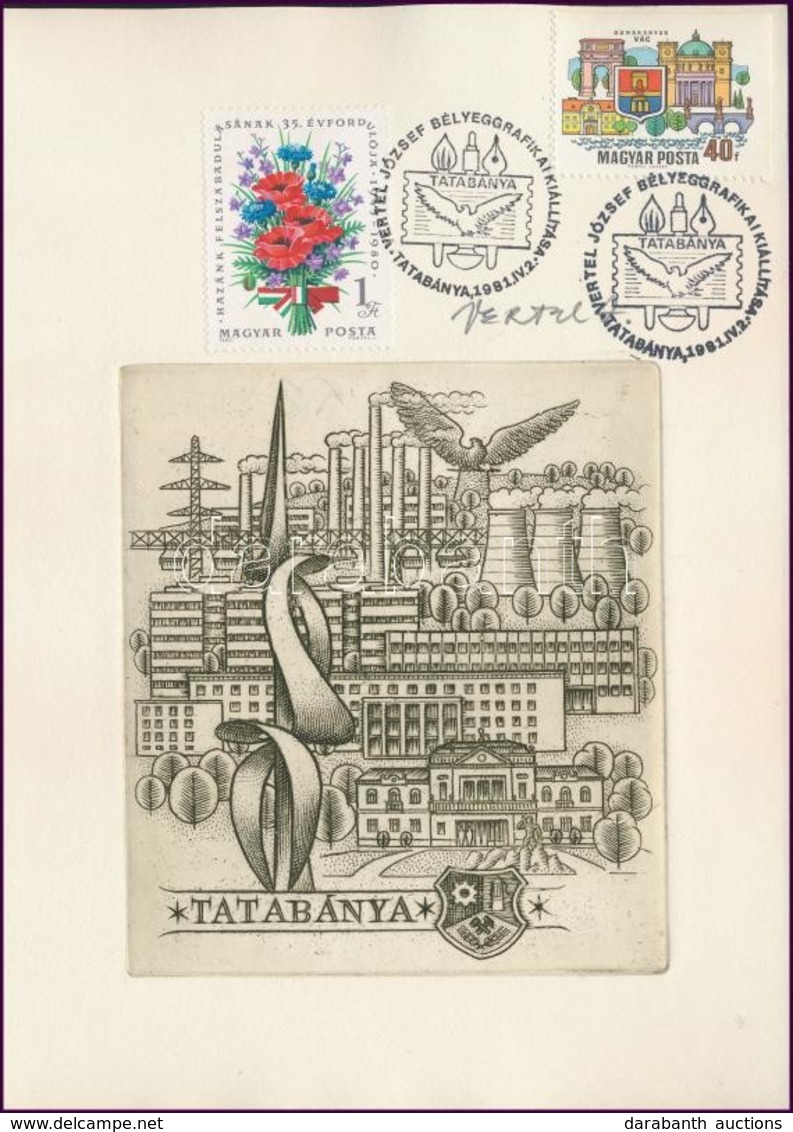 Vertel József (1922-1993): Tatabánya. Rézkarc, Papír, Jelzett, 10x11 Cm. Alkalmi Bélyegzéssel - Otros & Sin Clasificación