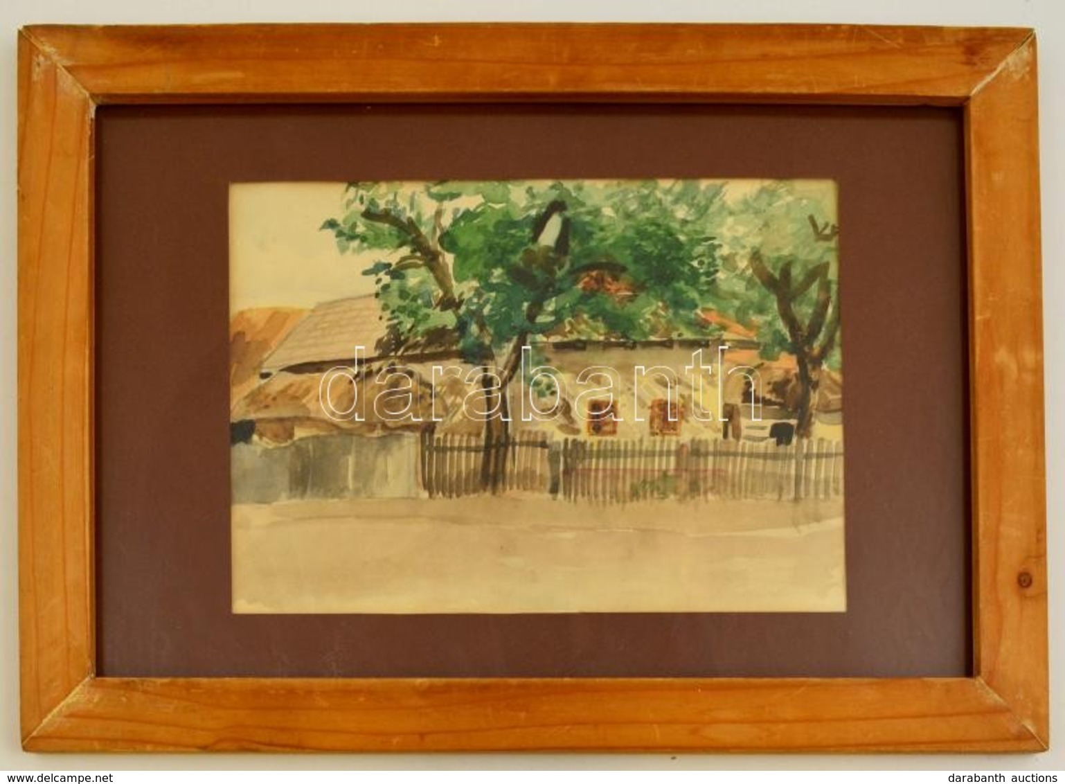 Jelzés Nélkül: Falusi Ház. Akvarell, Papír, üvegezett Keretben, 18×24 Cm - Autres & Non Classés
