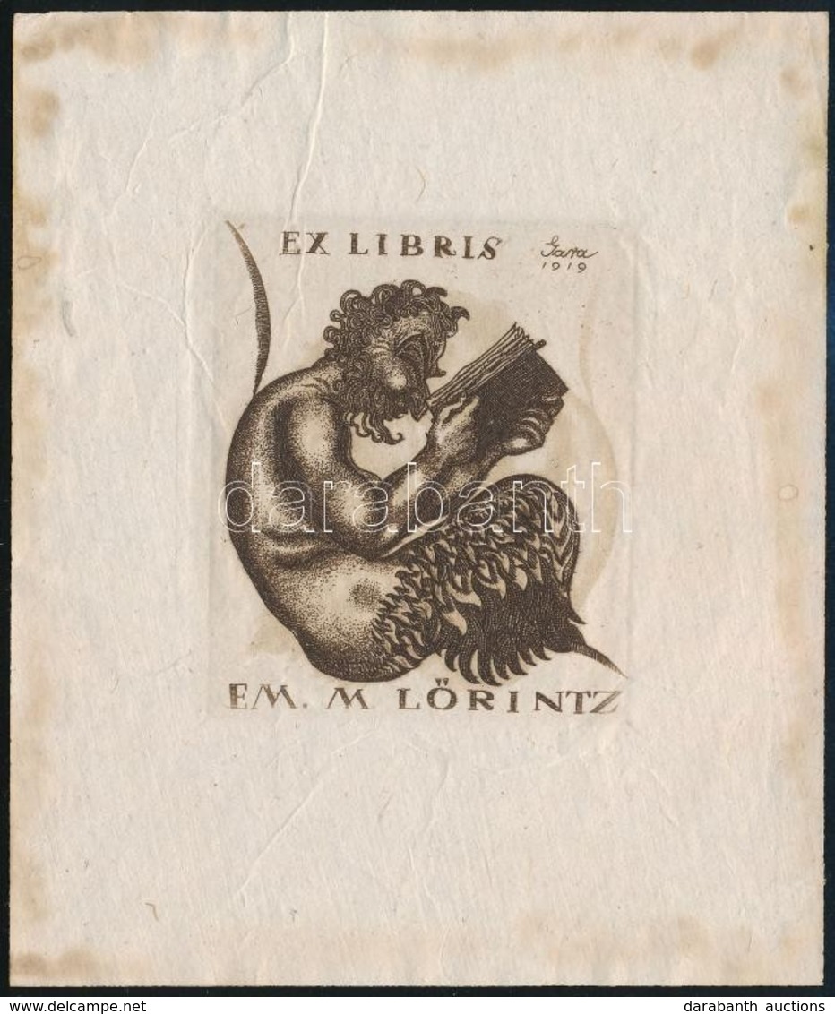 Gara Arnold (1882-1929): Ex Libris Em. M. Lőrintz 1919, Rézkarc, Papír, Jelzett A Karcon, Kissé Foltos, 6,5×5,5 Cm - Autres & Non Classés