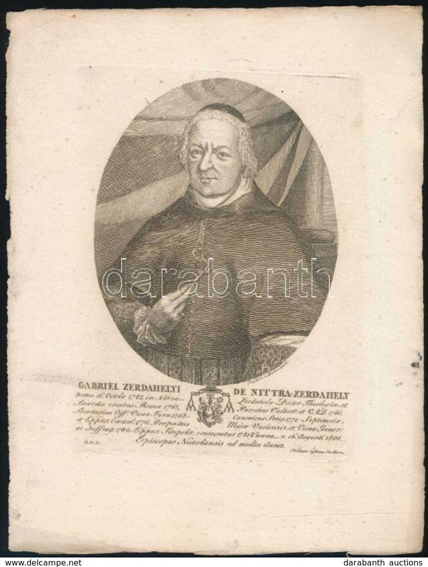 Szerdahelyi Gábor, (1742-1813) Bölcseleti és Teológiai Doktor, Besztercebányai Püspök Rézmetszetű Portréja. 15x19 Cm - Estampas & Grabados