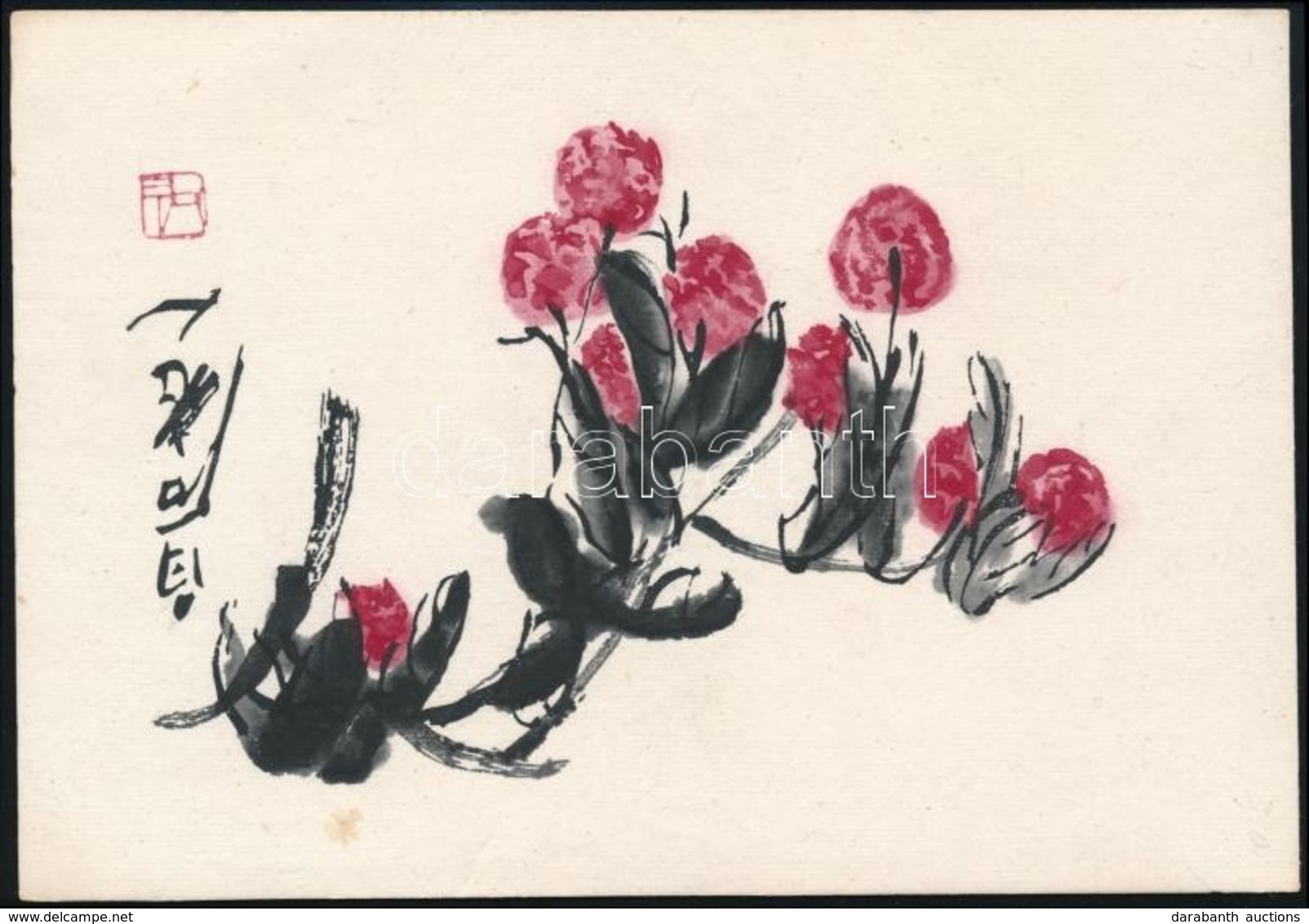 Miniatűr Kínai Fametszet. Színezett. Qui Baishi, Gyümölcsfa ága. / Chinese Woodcut 18,3x12,6 Cm - Estampas & Grabados