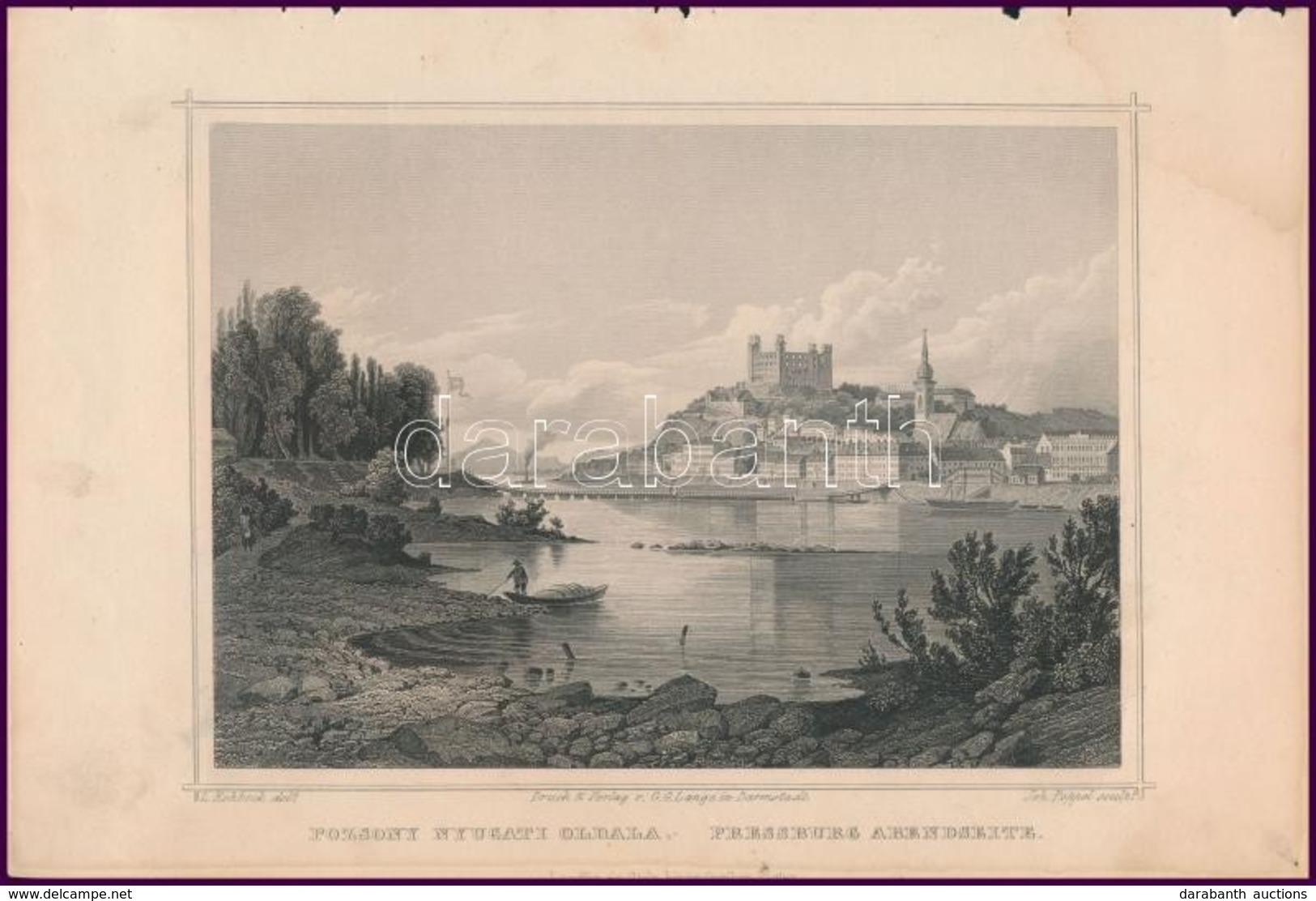 Cca 1860 Ludwig Rohbock (1820-1883): Pozsony Nyugati Oldala / Pressburg. Acélmetszet. 17x14 Cm - Estampas & Grabados