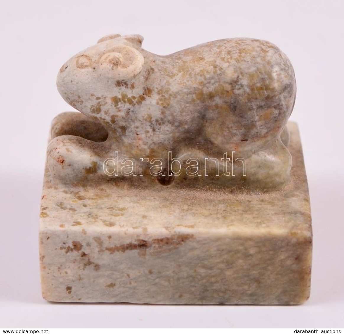 Macskát ábrázoló, Régi Márvány Pecsétnyomó  / Antique Marble Chinese Seal Maker With Cat Figure Ornaments 3,5 Cm - Otros & Sin Clasificación