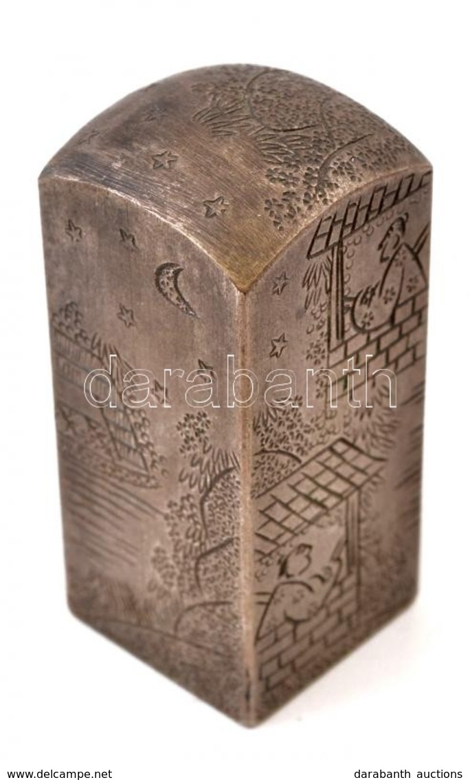 Hajós Jelenetet ábrázoló, Régi Kínai Acél Pecsétnyomó, Gazdagon Díszített / Antique Steel Chinese Seal Maker With Rich O - Autres & Non Classés