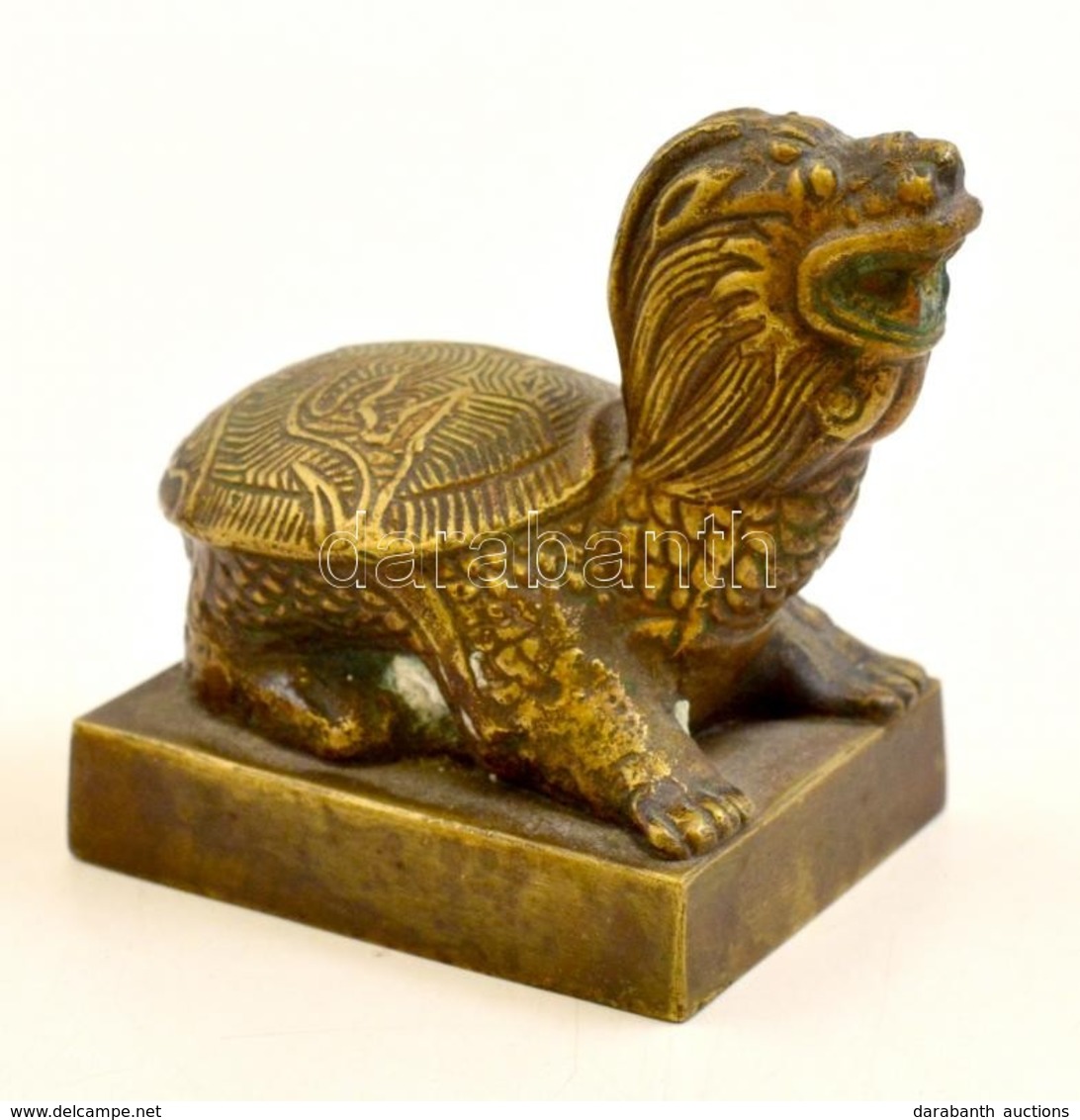 Teknőst Formázó, Nagyméretű Bronz Kínai Pcseétnyomó. / Large Turtle Shaped Chinese Bronze Seal Maker 9x9 Cm - Otros & Sin Clasificación