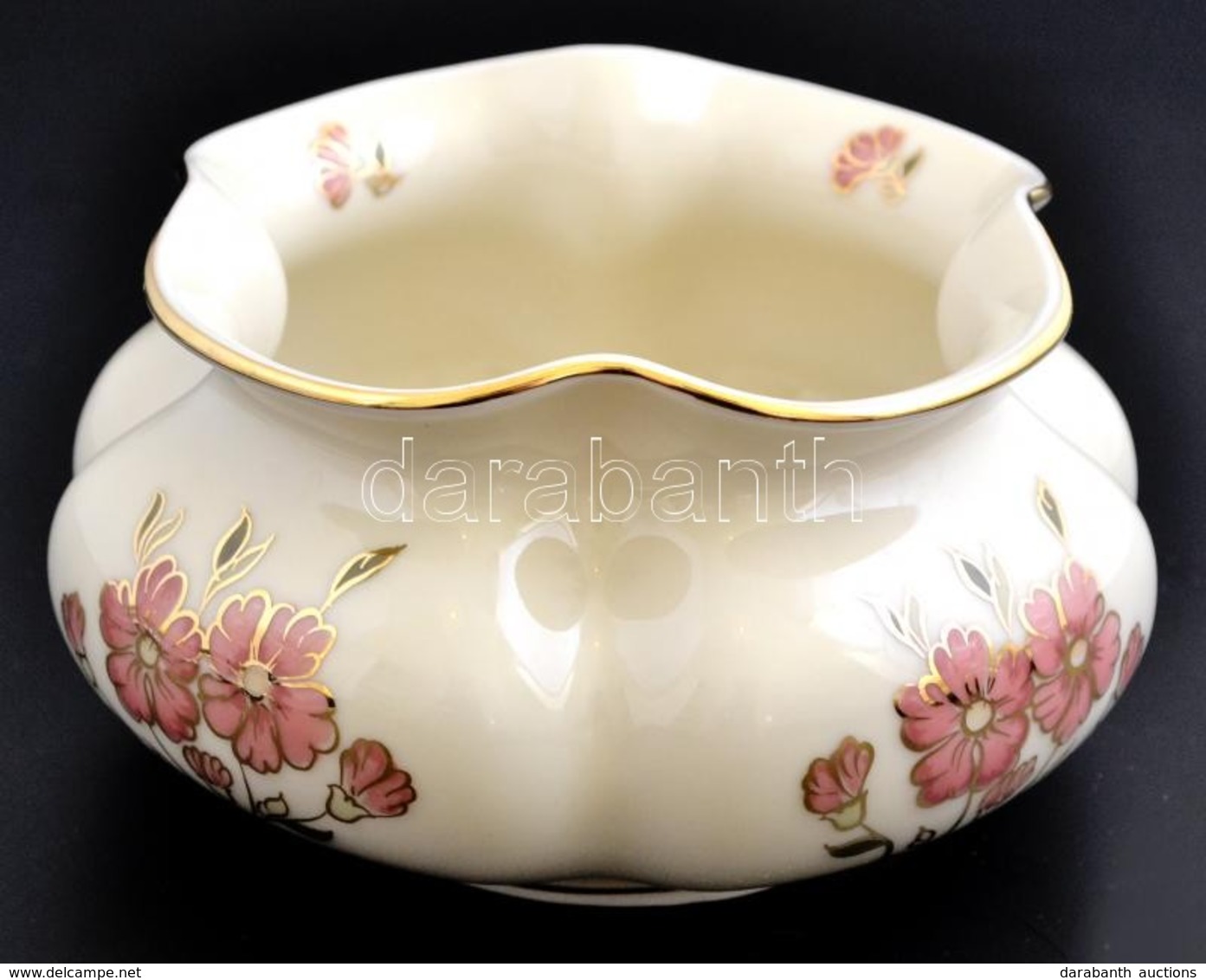 Zsolnay Virágmintás Porcelán Kaspó, Kézzel Festett, Jelzett, Hibátlan, D: 11 Cm, M: 6 Cm - Sonstige & Ohne Zuordnung