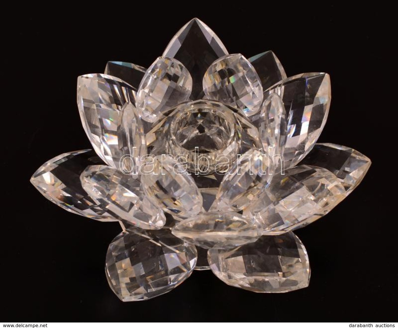 Swarovski Tavirózsás Gyertyatartó, Csiszolt, Csorba és Karcolás Nélkül, Jelzett, D: 12 Cm, M:6 Cm - Verre & Cristal