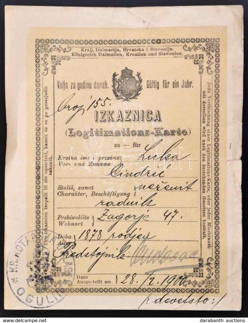 1878 Horvát Személyi Igazolvány / Croatian ID - Sin Clasificación