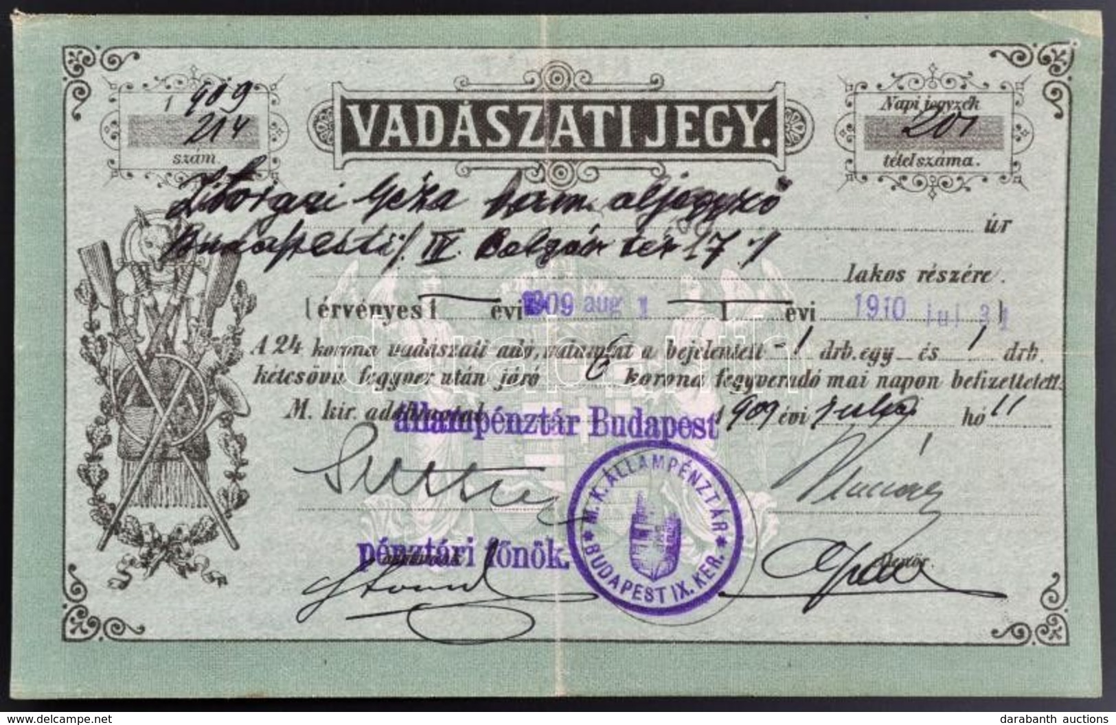 1910 Vadászjegy - Sin Clasificación