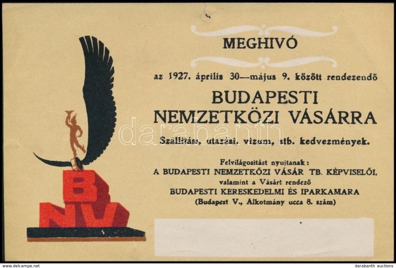 1927 Meghívó A Budapesti Nemzetközi Vásárra, Kitöltetlen - Sin Clasificación