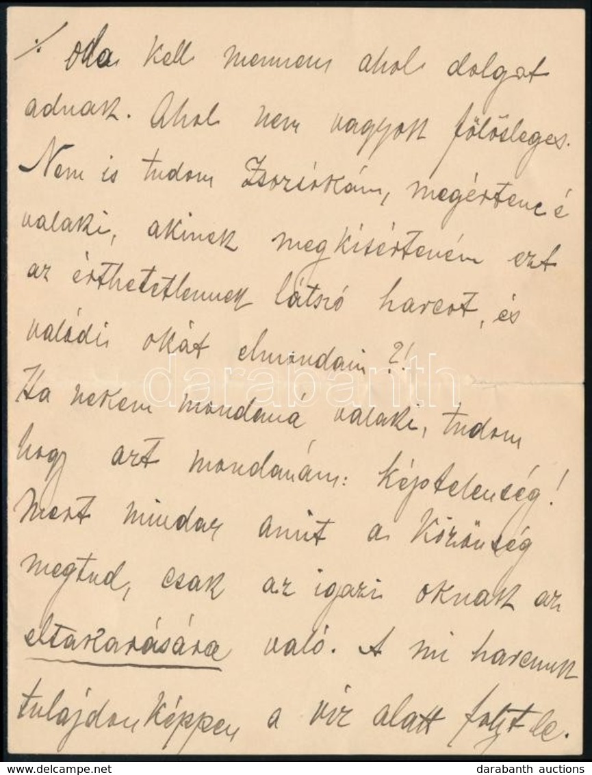 Cca 1900 Jászai Mari (1850-1926) Színésznő Saját Kézzel írt Levéltöredéke 4 Beírt Oldalon. A 'Zsozsónak'. Az érdekes Tar - Non Classificati