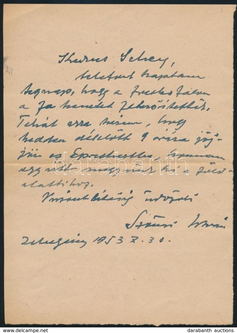 1953 Zebegény, Szőnyi István (1894-1960) Festő Levele, Saját Kezű Soraival, és Aláírásával Schey Ferenc (1925-1997) Fest - Non Classés