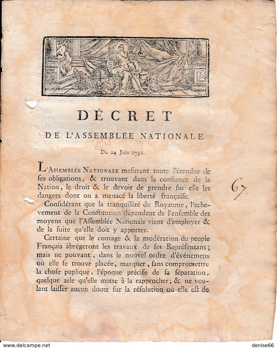 21 Juin 1791 AFFAIRE DE VARENNES - ACHÈVEMENT DE LA CONSTITUTION - Dangers Dont On A Menacé La Liberté Française - - Documents Historiques