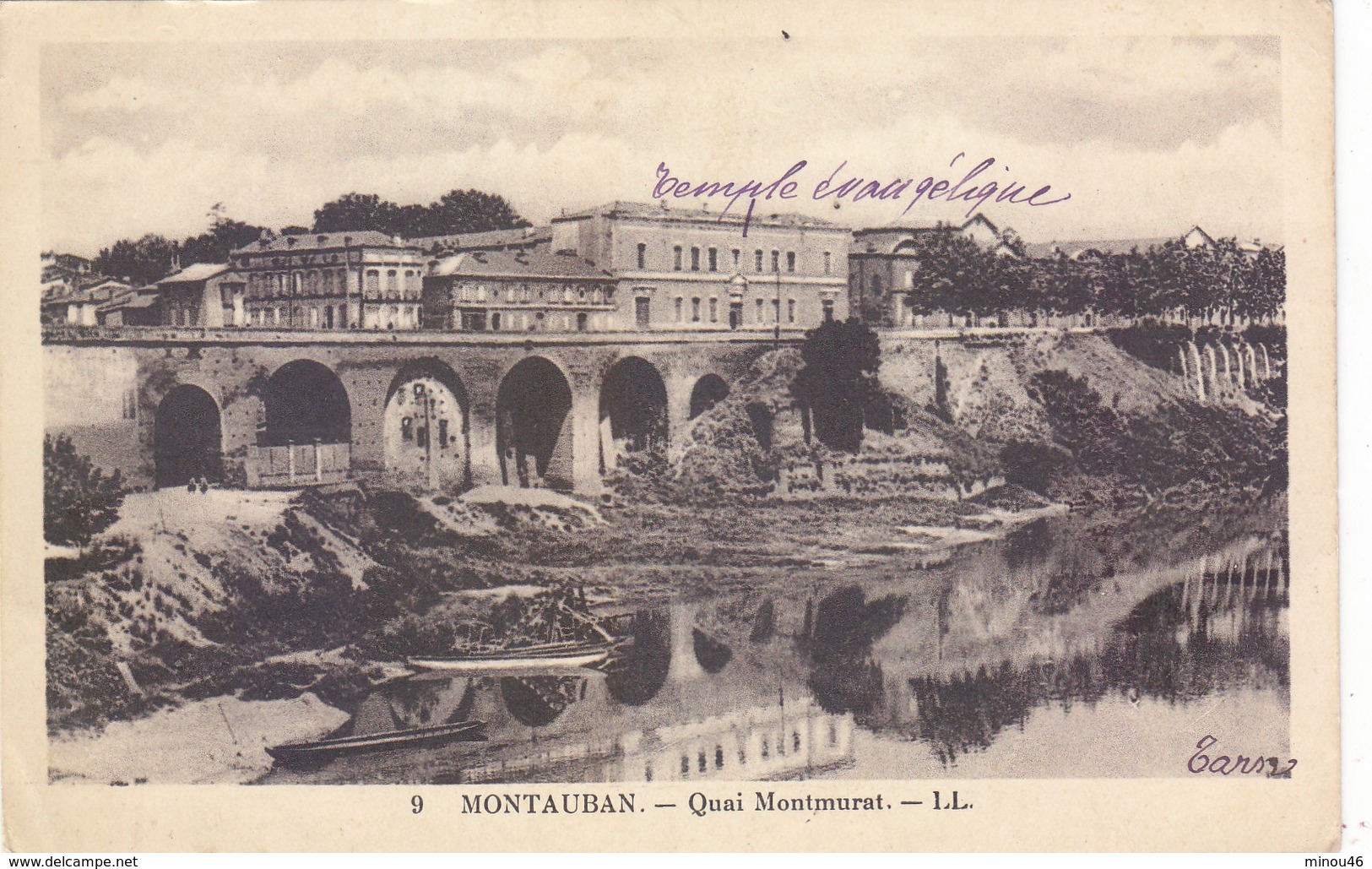 MONTAUBAN : QUAI MONTMURAT ET TEMPLE EVANGELIQUE.1938.B.ETAT.N° 9.PETIT PRIX.COMPAREZ!!! - Montauban