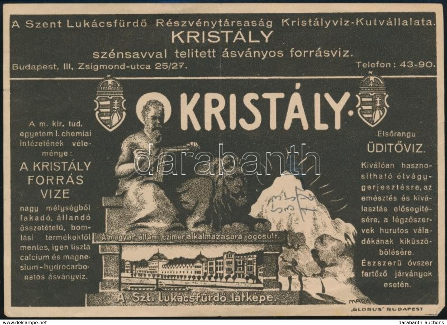 Szent Lukácsfürdő Kristályvíz Számolócédula - Publicidad