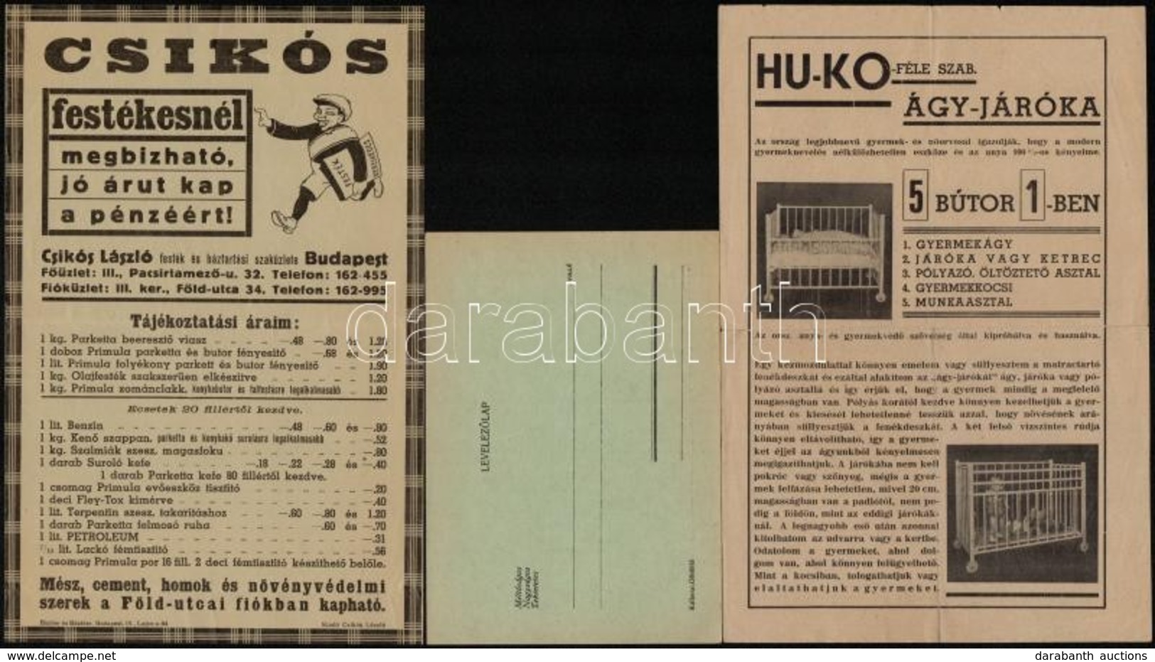 Cca 1930 3 Db Különféle árjegyzék: Csikós Festékes, állatorvosi Műszerek, Stb. - Publicités